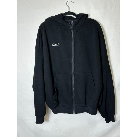 Comfrt Cloud Full Zip Hoodie Unisex Medium Black Heavyweight Cotton Oversized - Picture 1 of 5